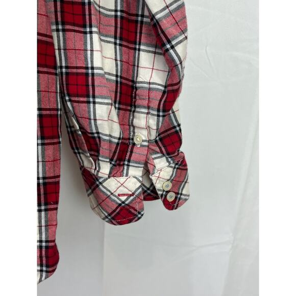 TALBOTS 2XP Petite Plus Plaid Button Up Ruffle Shirt Shimmer Flannel Red White - Picture 5 of 9